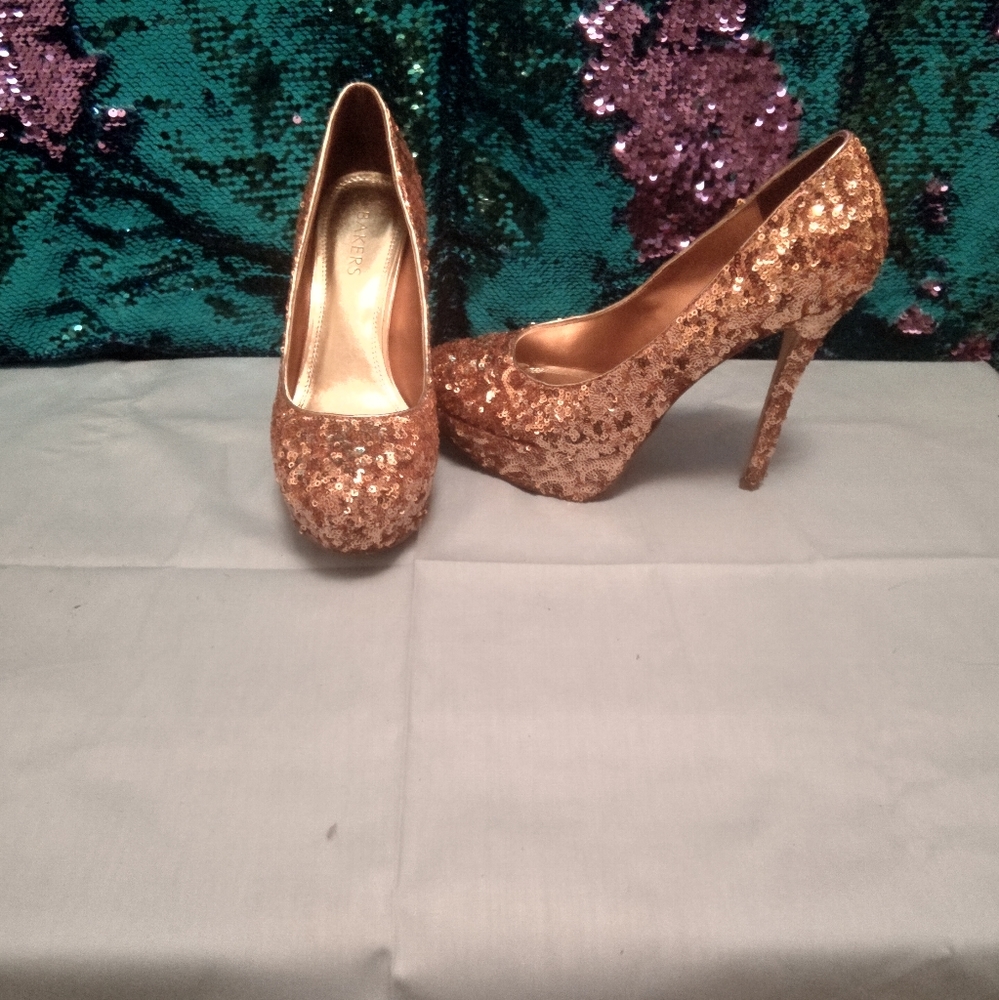 Bakers Bronze Sequence Platform Heels